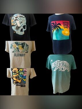 Old Navy Kids Graphic Tee Lot in Navy, Black, Cream, Teal & Green